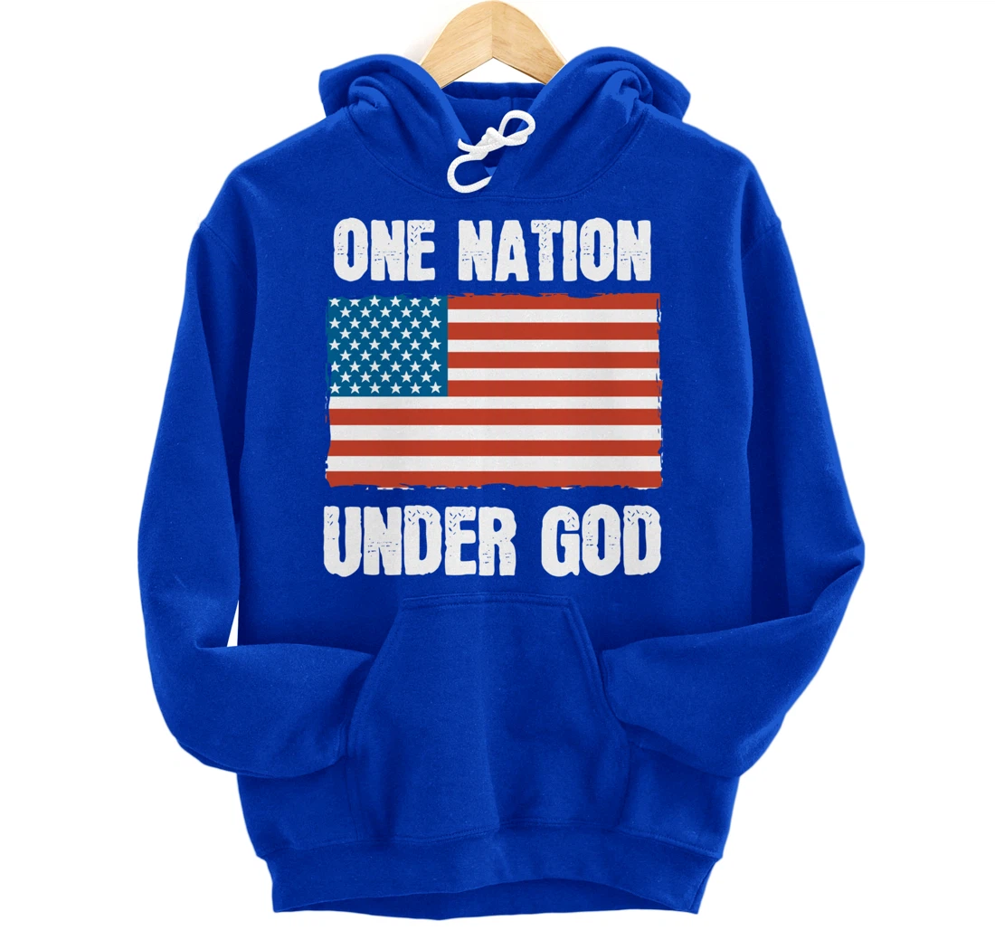 One Nation Under God Blessed American Flag Christian Cross Pullover Hoodie