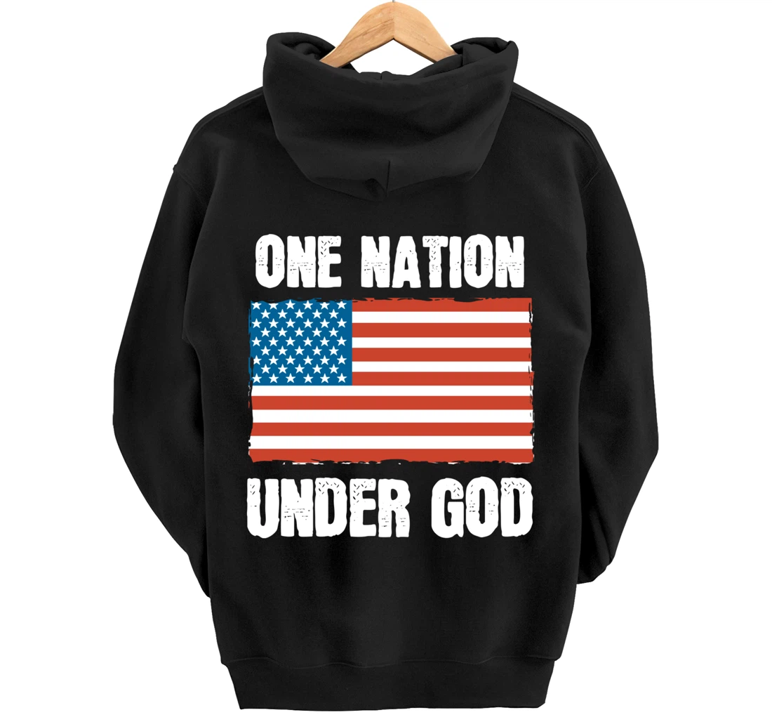 One Nation Under God Blessed American Flag Christian Cross Pullover Hoodie