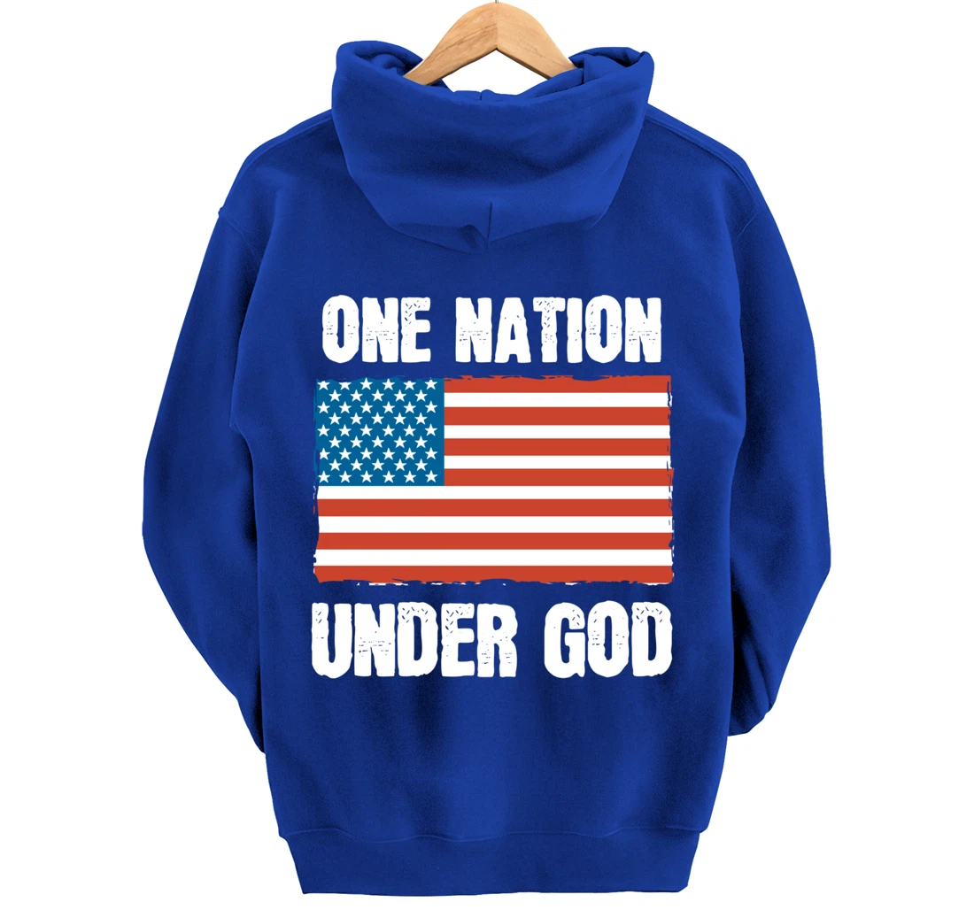 One Nation Under God Blessed American Flag Christian Cross Pullover Hoodie