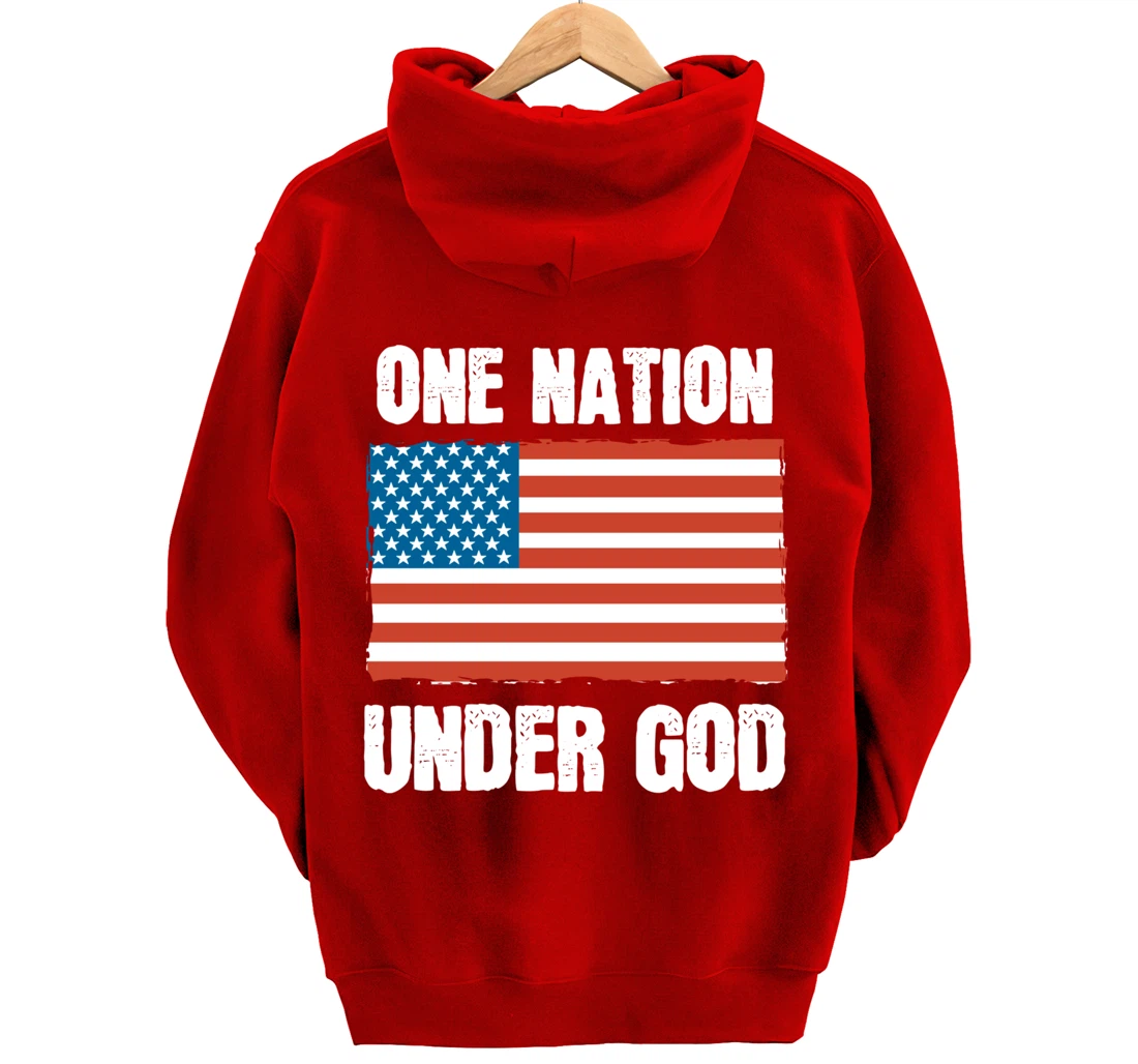One Nation Under God Blessed American Flag Christian Cross Pullover Hoodie
