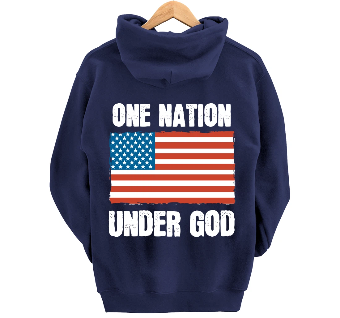 One Nation Under God Blessed American Flag Christian Cross Pullover Hoodie