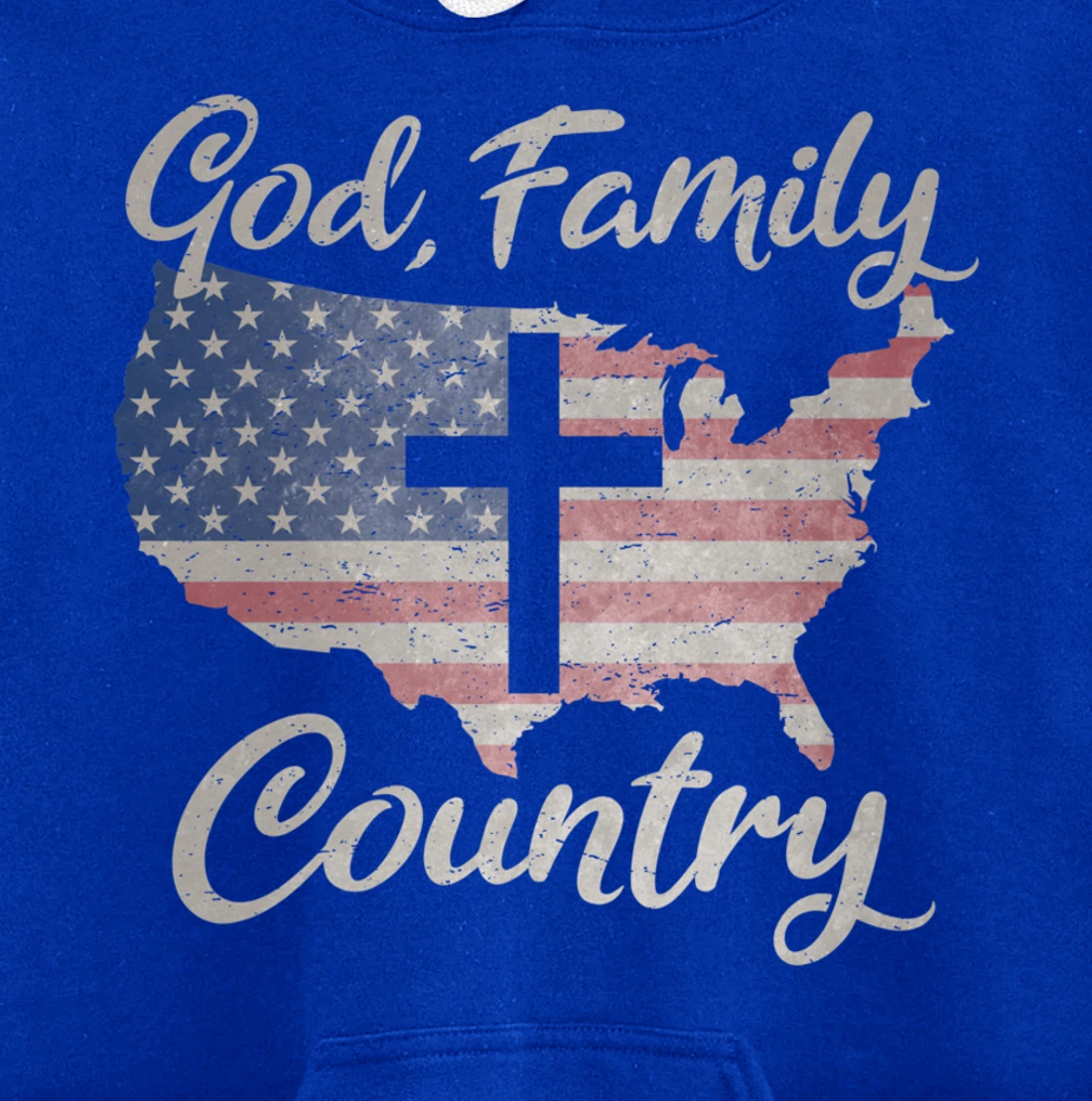 GOD FAMILY COUNTRY Christian Cross Vintage USA American Flag Pullover Hoodie