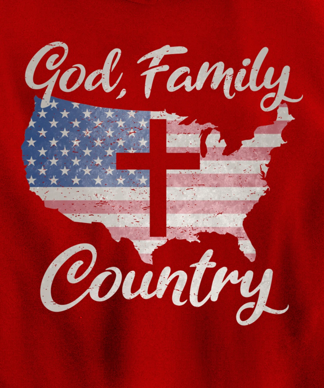 GOD FAMILY COUNTRY Christian Cross Vintage USA American Flag Pullover Hoodie