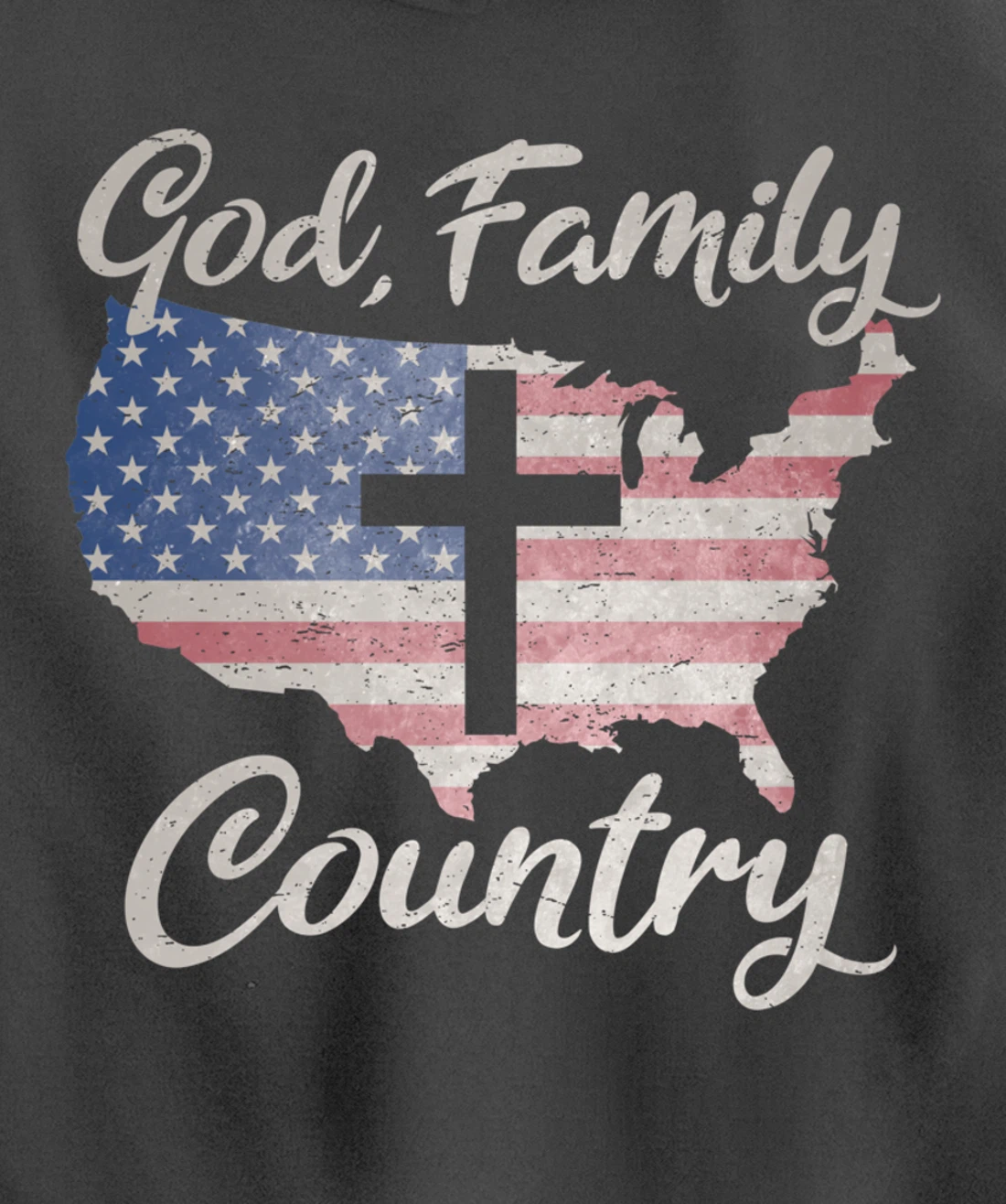 GOD FAMILY COUNTRY Christian Cross Vintage USA American Flag Pullover Hoodie