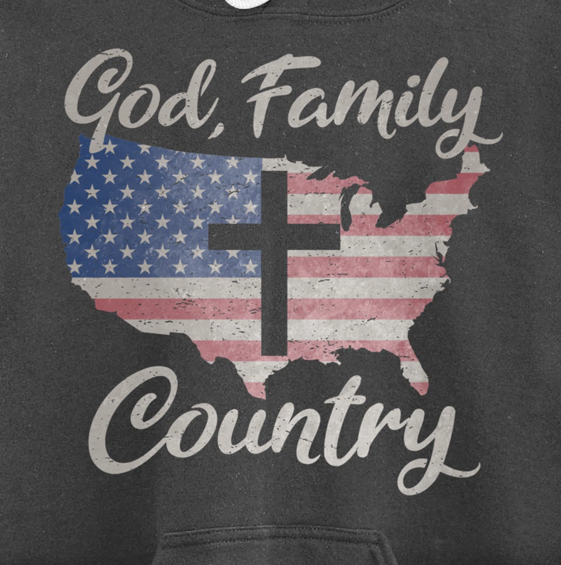 GOD FAMILY COUNTRY Christian Cross Vintage USA American Flag Pullover Hoodie