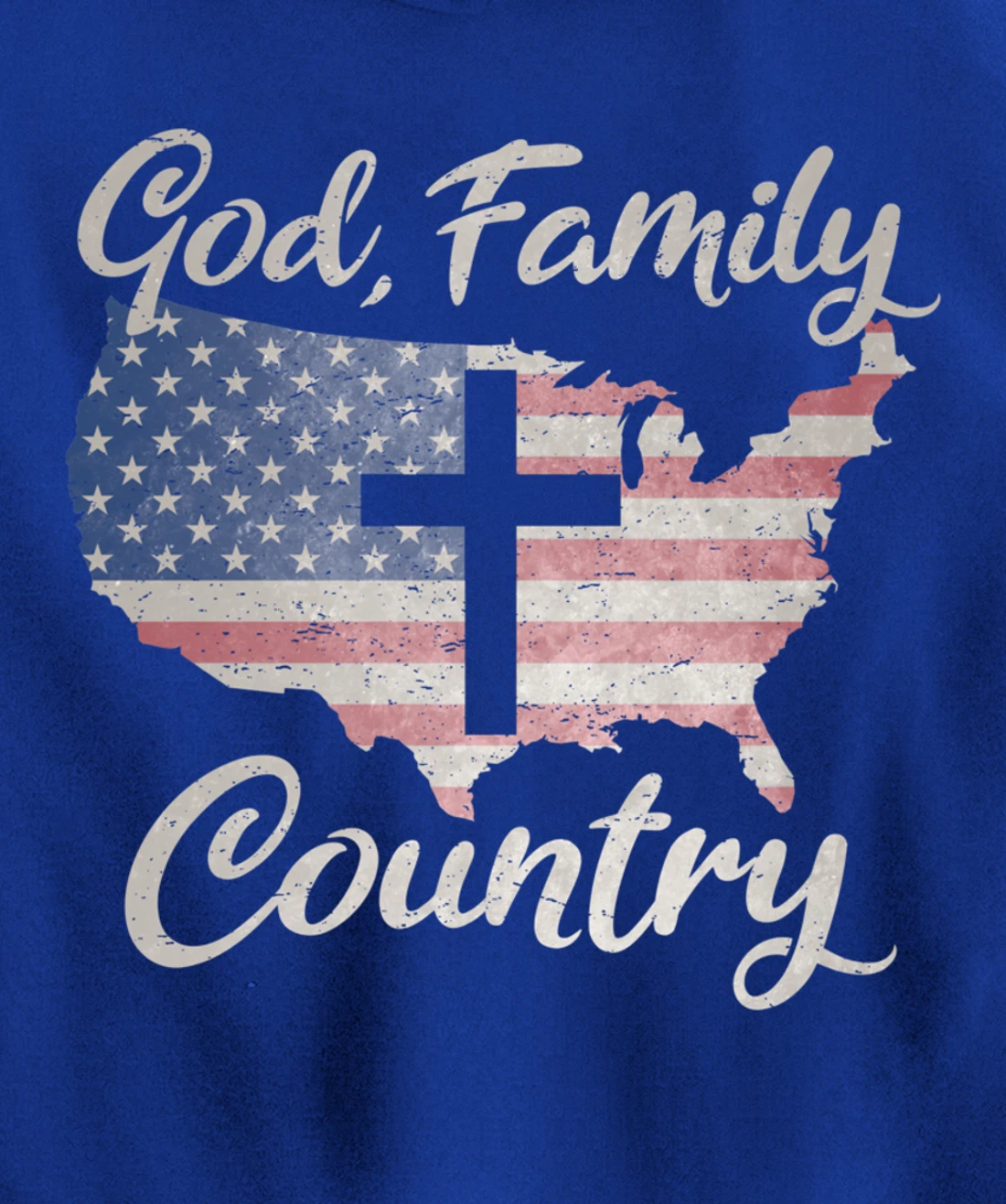 GOD FAMILY COUNTRY Christian Cross Vintage USA American Flag Pullover Hoodie