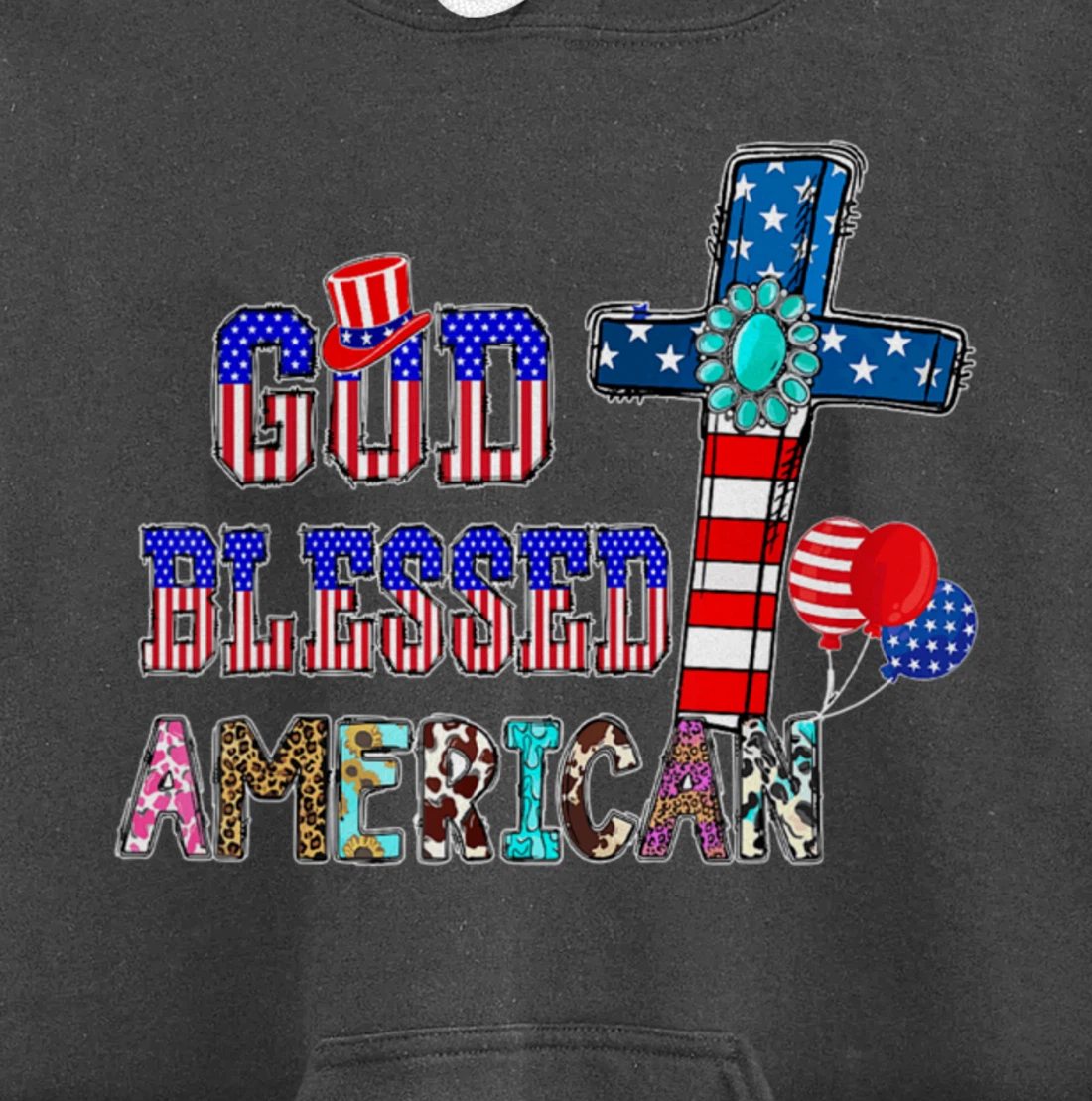 God Blessed American Cool Patriotic 4th Of July Cross Flag Pullover Hoodie