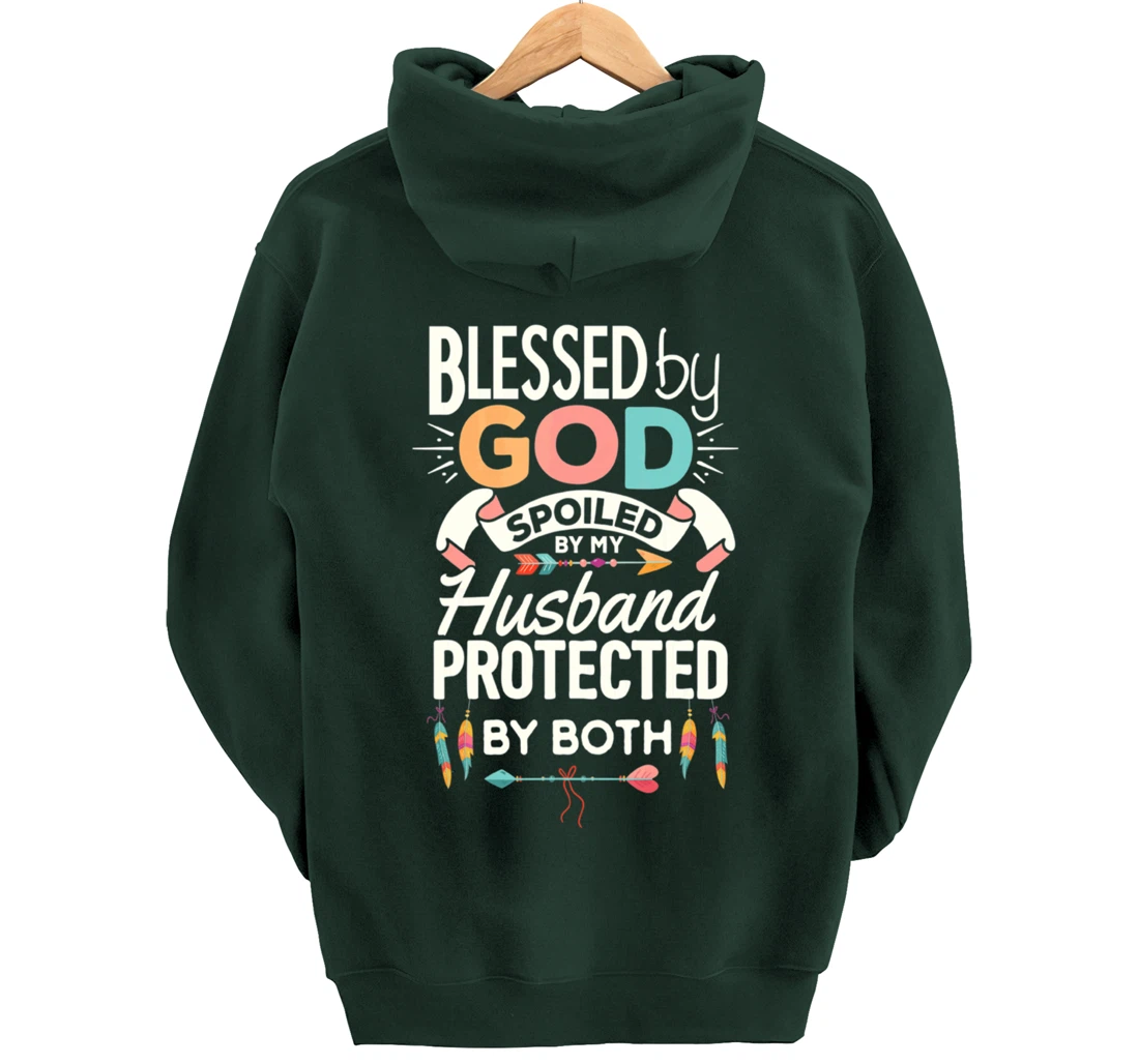 Blessed By God Spoiled By Husband Jesus Christian Wife Cross Pullover Hoodie