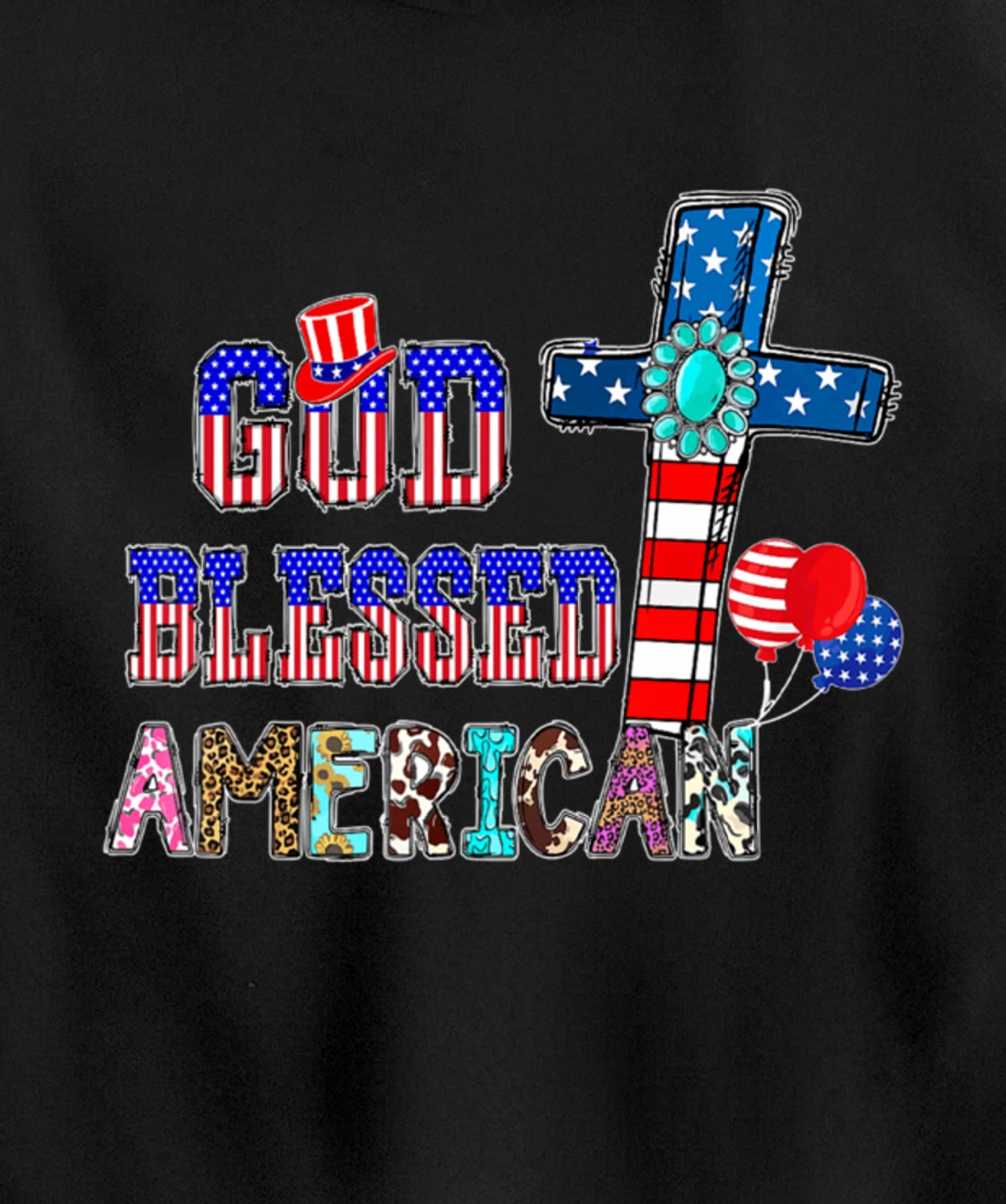 God Blessed American Cool Patriotic 4th Of July Cross Flag Pullover Hoodie