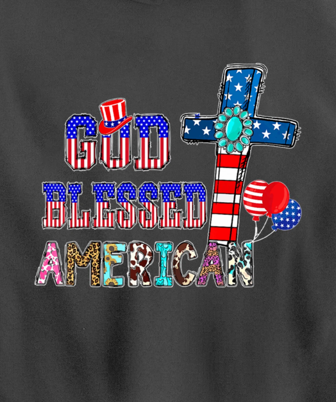 God Blessed American Cool Patriotic 4th Of July Cross Flag Pullover Hoodie