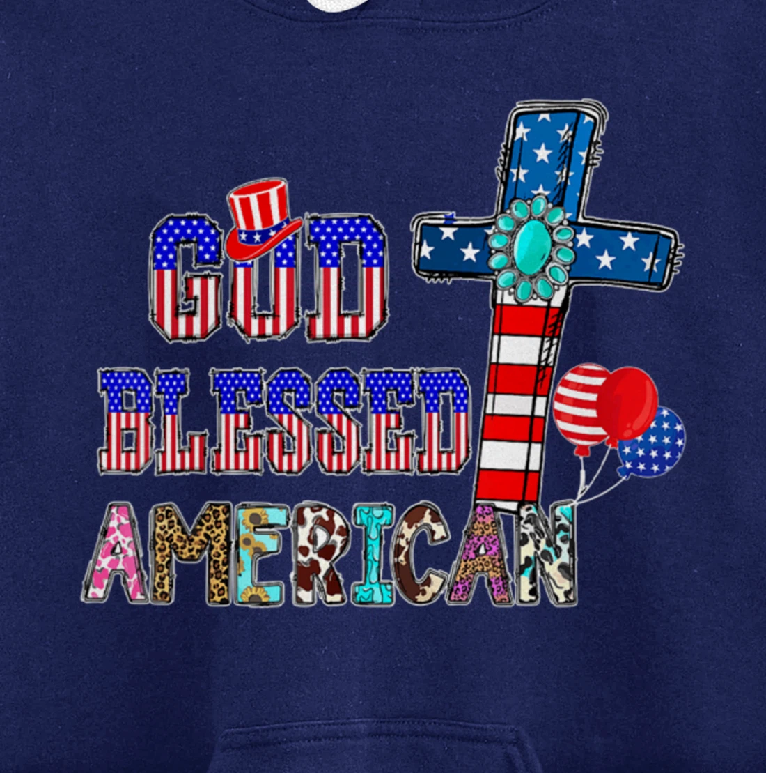 God Blessed American Cool Patriotic 4th Of July Cross Flag Pullover Hoodie
