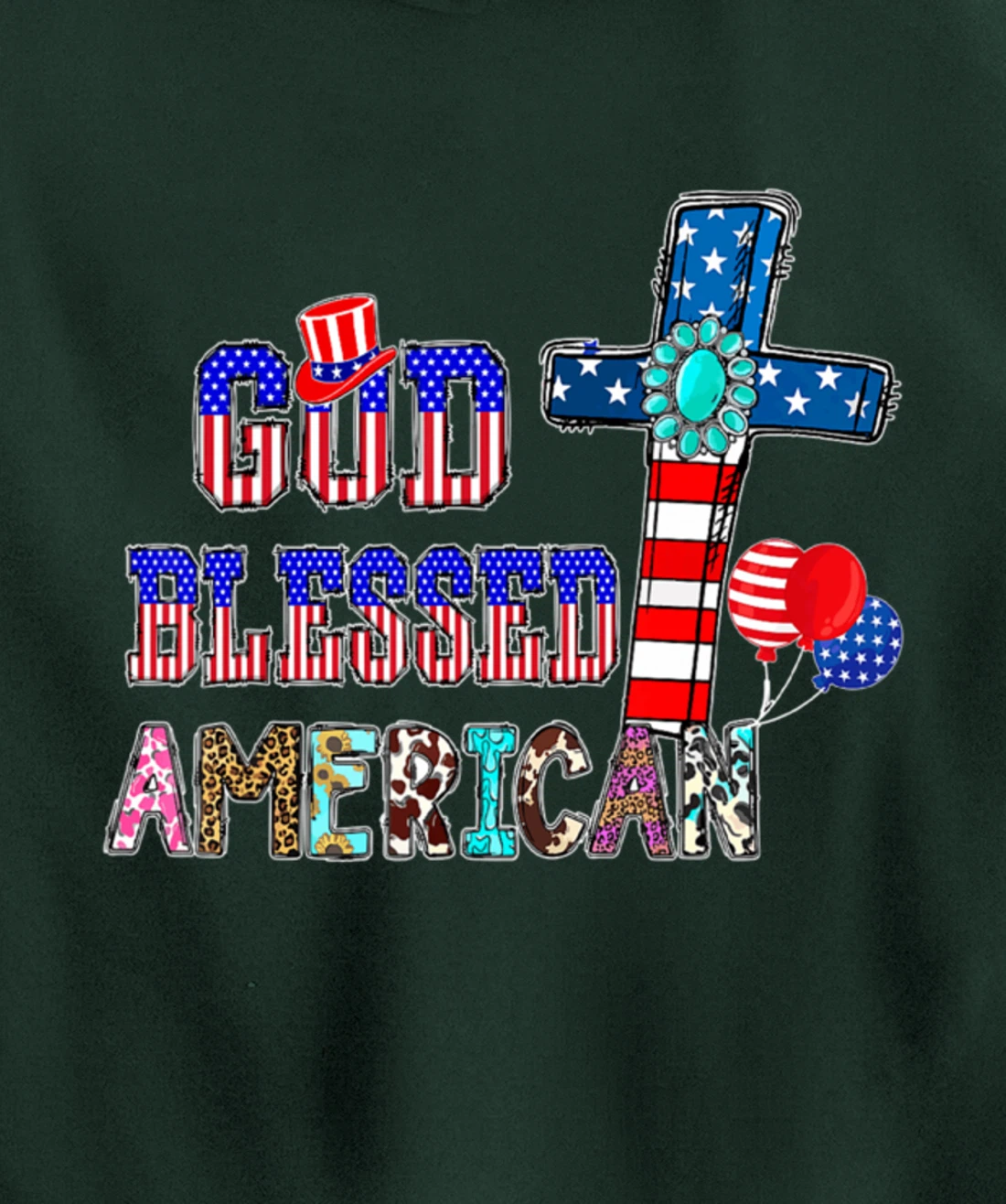 God Blessed American Cool Patriotic 4th Of July Cross Flag Pullover Hoodie