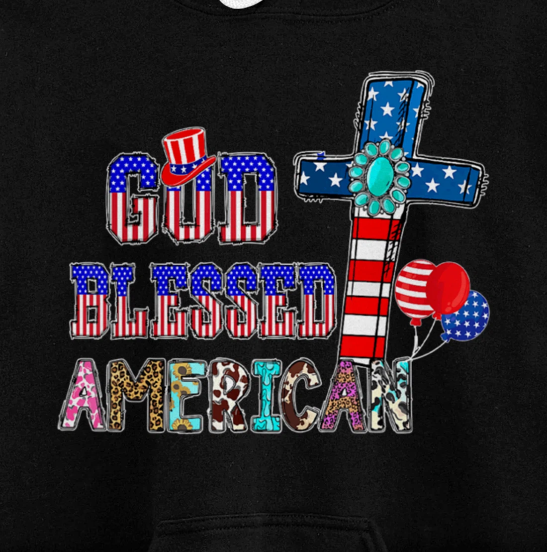 God Blessed American Cool Patriotic 4th Of July Cross Flag Pullover Hoodie