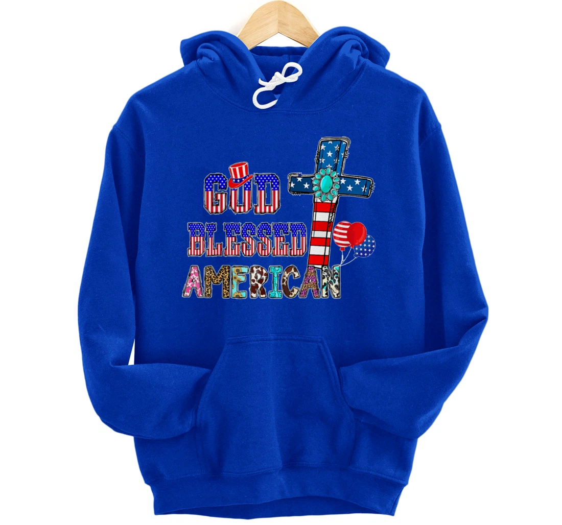 God Blessed American Cool Patriotic 4th Of July Cross Flag Pullover Hoodie