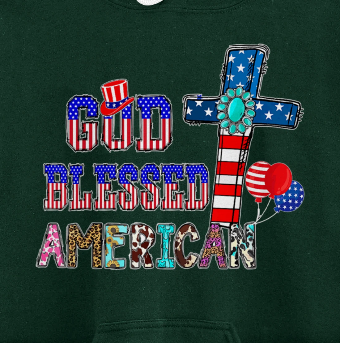 God Blessed American Cool Patriotic 4th Of July Cross Flag Pullover Hoodie