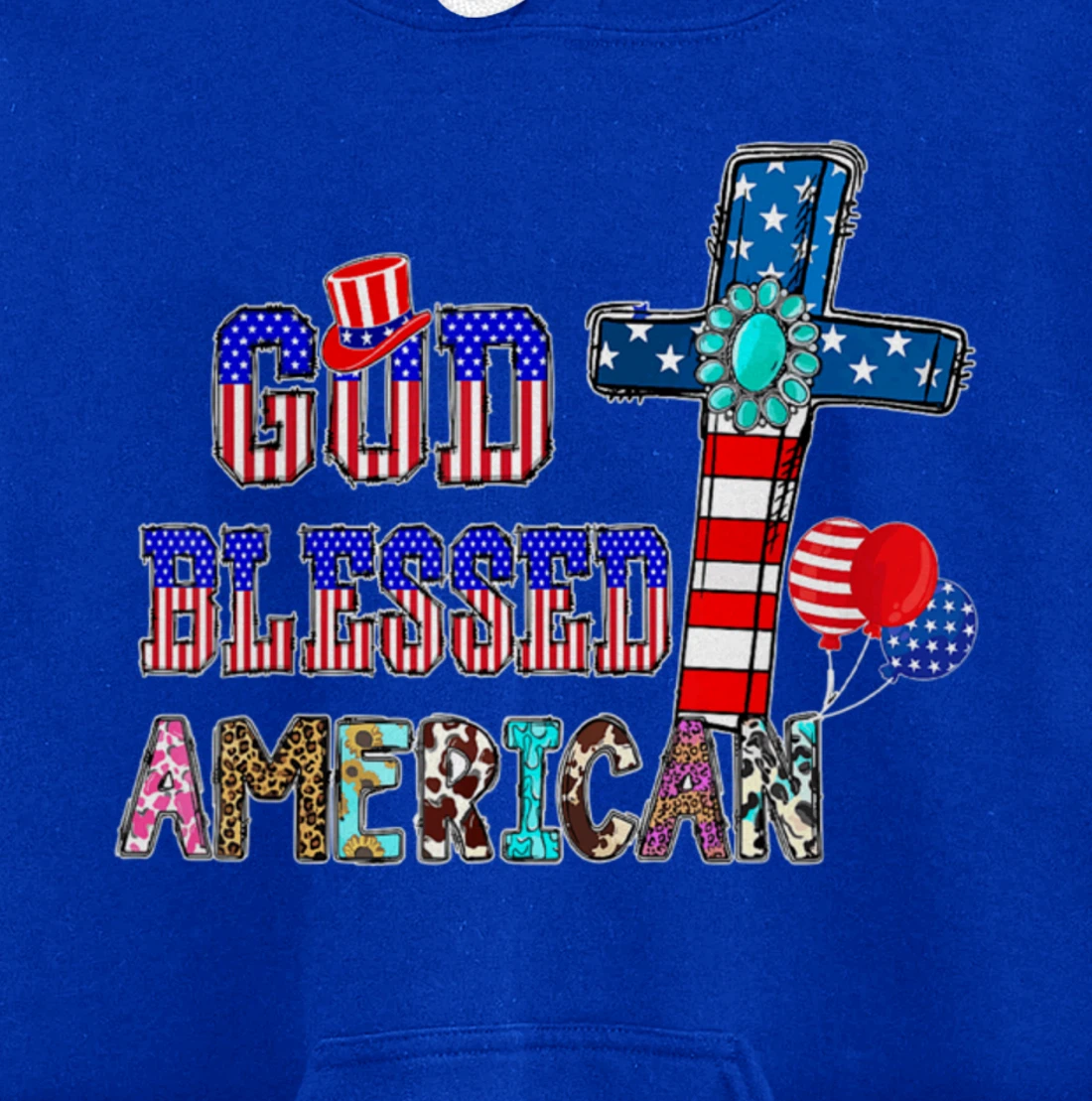 God Blessed American Cool Patriotic 4th Of July Cross Flag Pullover Hoodie