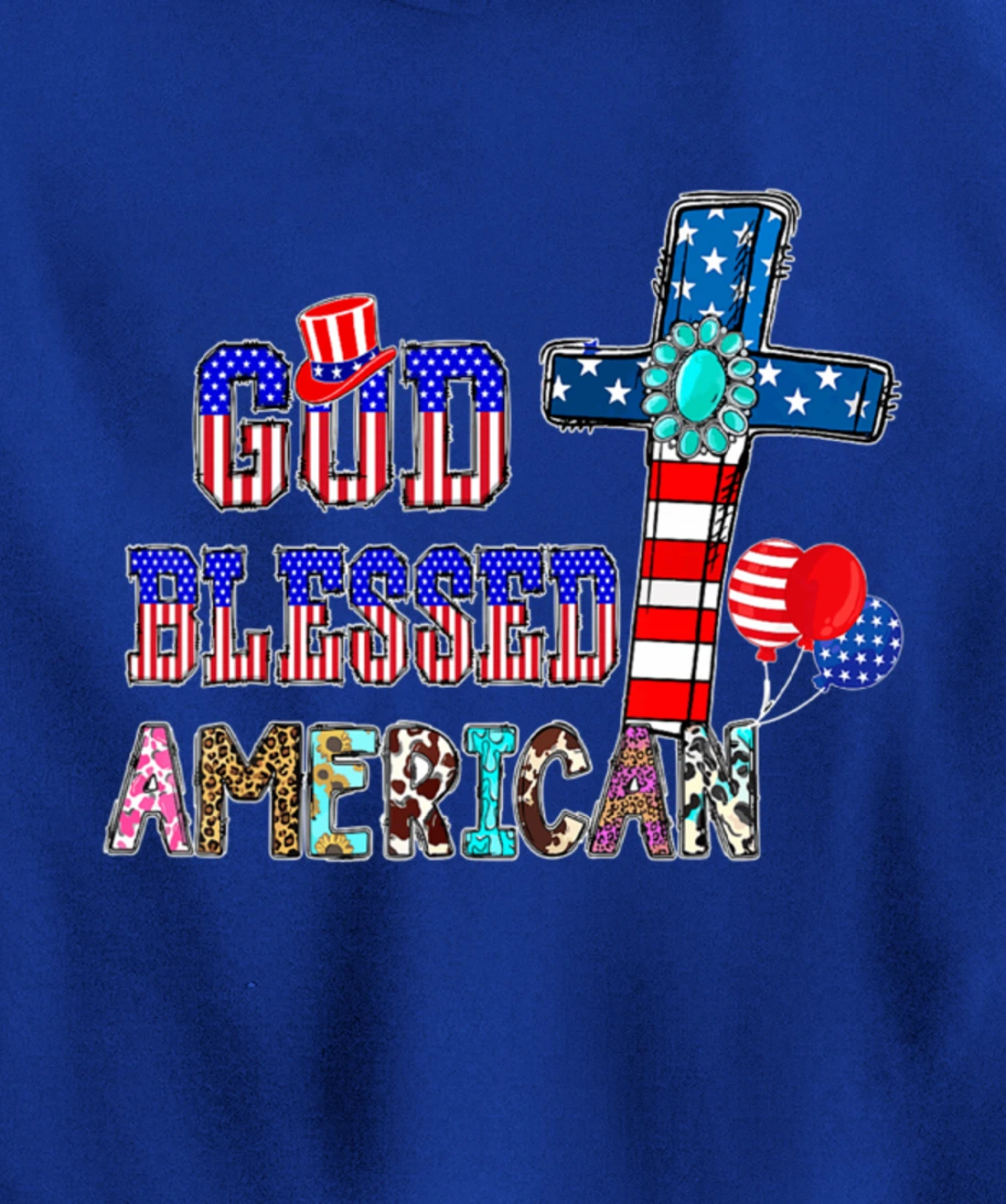 God Blessed American Cool Patriotic 4th Of July Cross Flag Pullover Hoodie