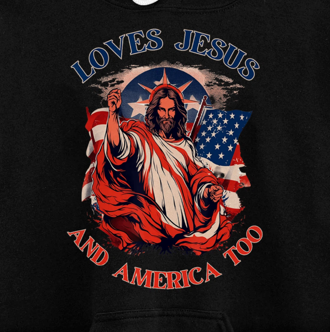 Loves Jesus America Flag Christian Vintage Faith Cross God Pullover Hoodie