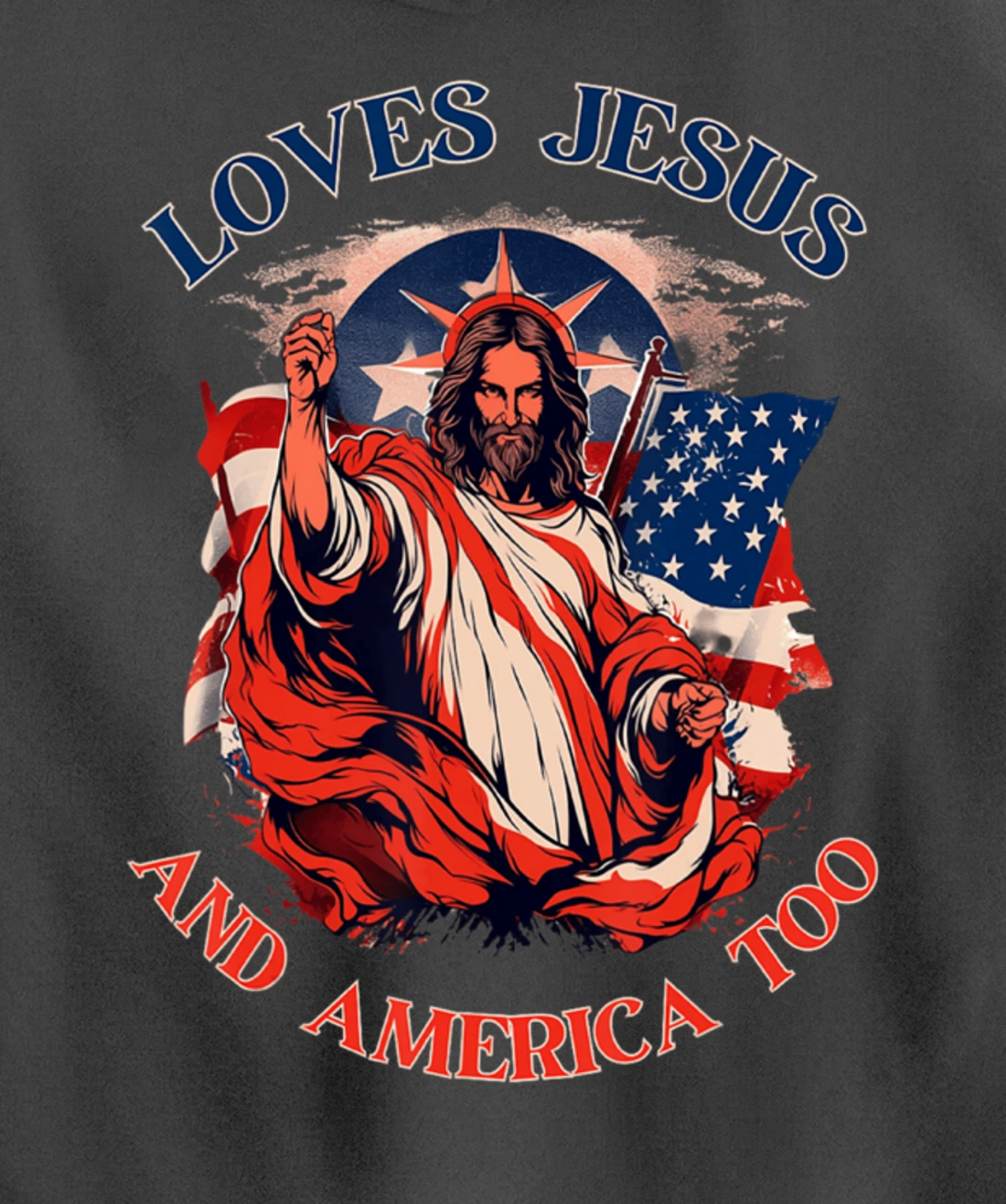 Loves Jesus America Flag Christian Vintage Faith Cross God Pullover Hoodie