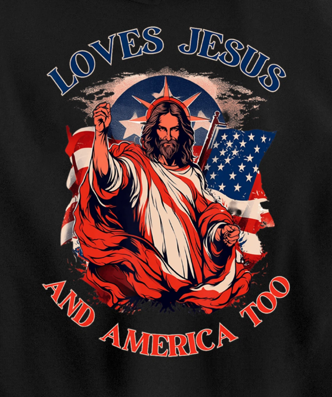 Loves Jesus America Flag Christian Vintage Faith Cross God Pullover Hoodie