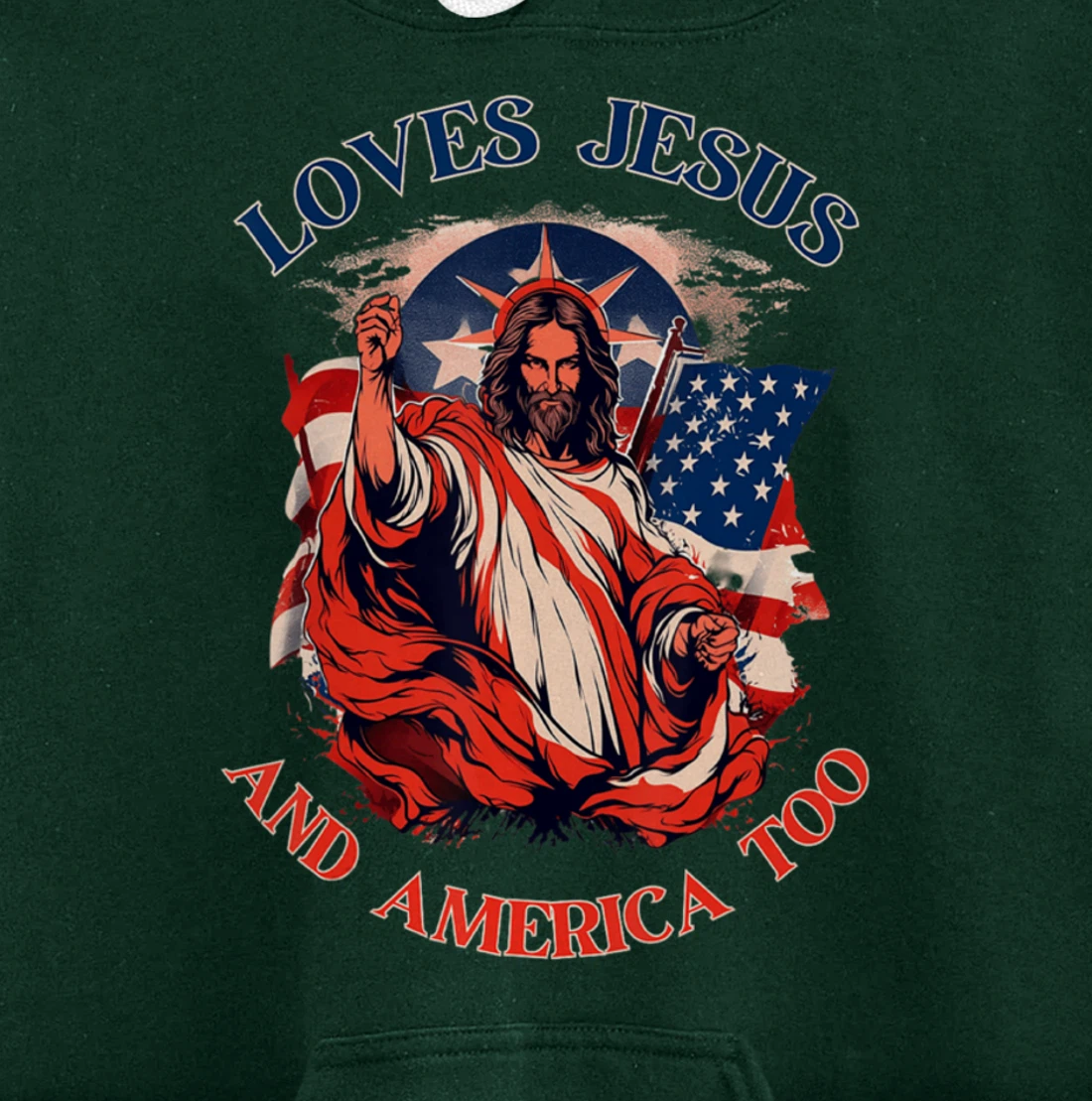 Loves Jesus America Flag Christian Vintage Faith Cross God Pullover Hoodie