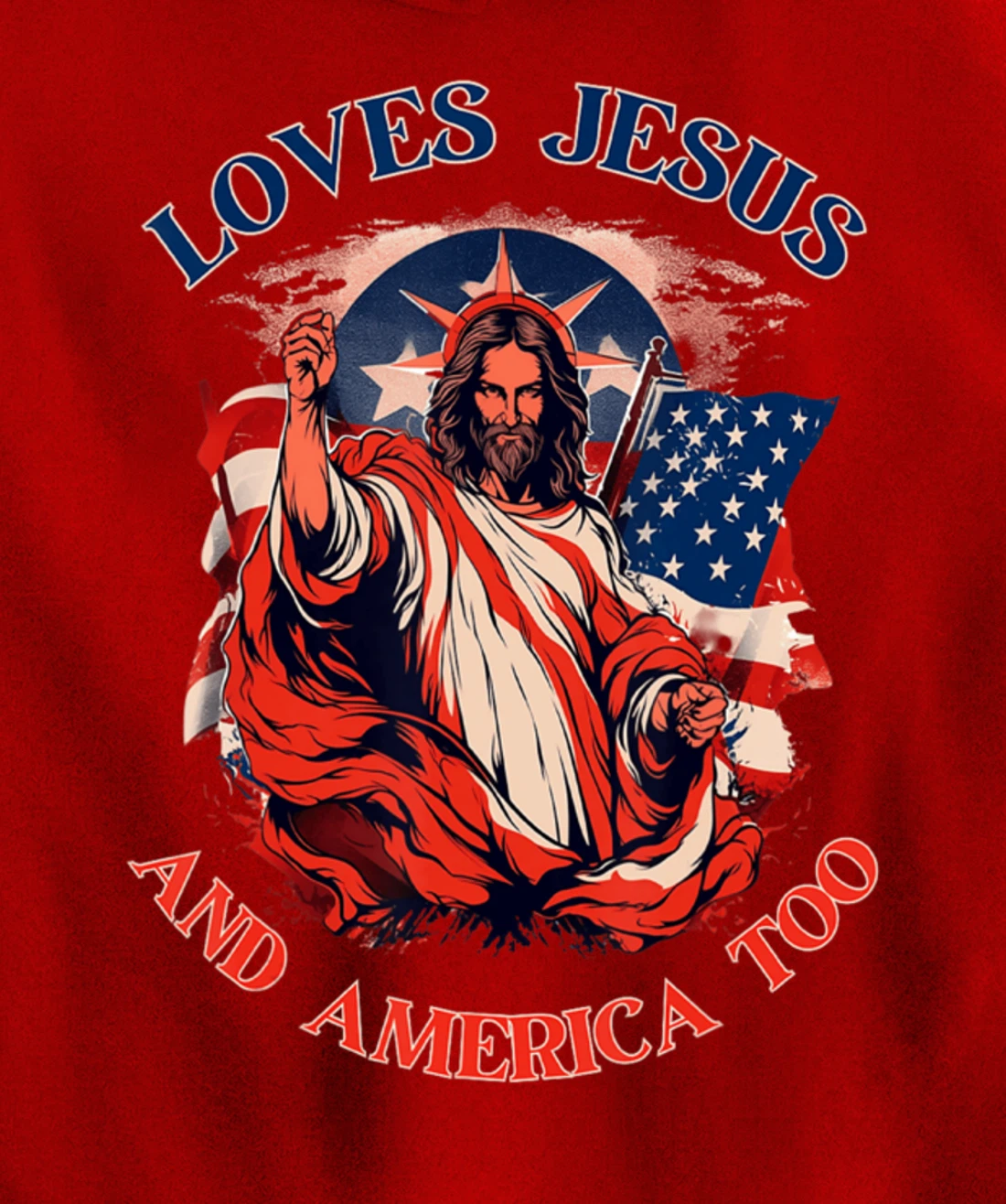 Loves Jesus America Flag Christian Vintage Faith Cross God Pullover Hoodie