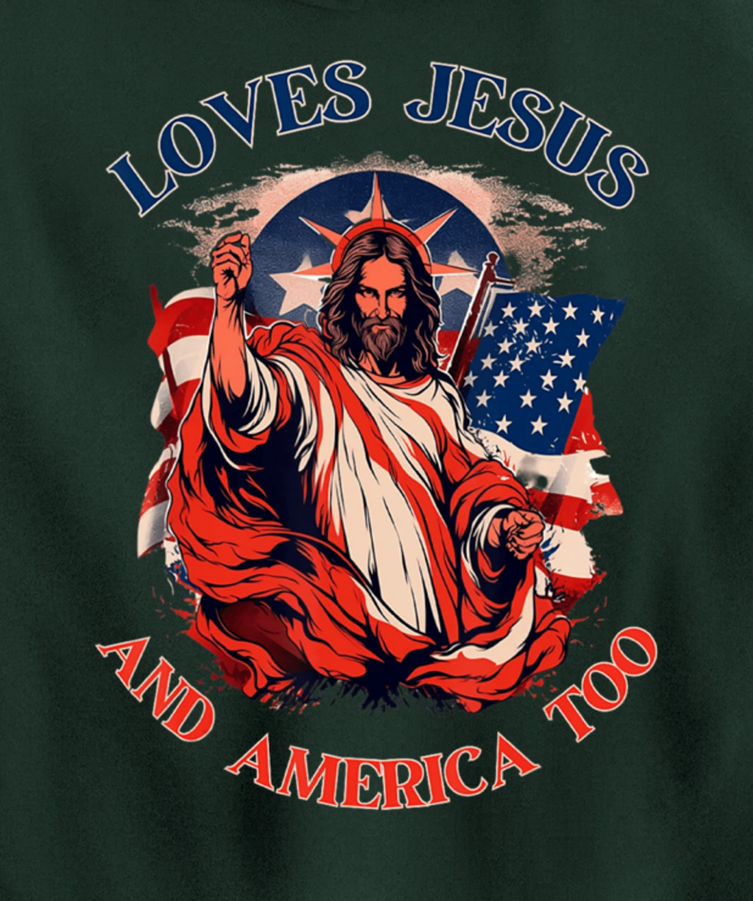 Loves Jesus America Flag Christian Vintage Faith Cross God Pullover Hoodie