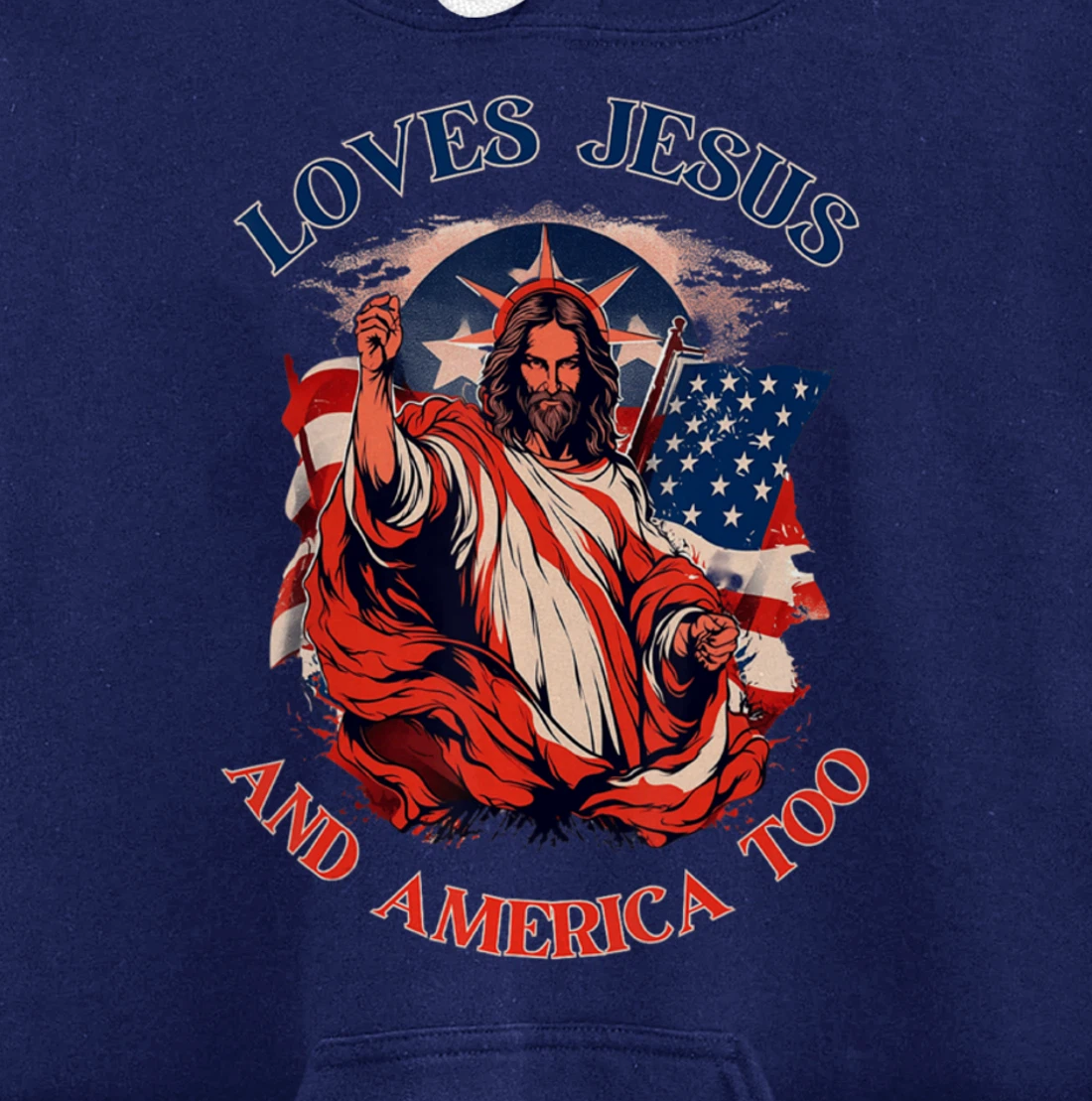 Loves Jesus America Flag Christian Vintage Faith Cross God Pullover Hoodie
