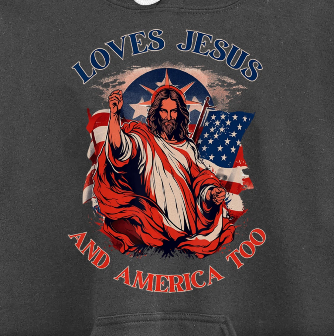 Loves Jesus America Flag Christian Vintage Faith Cross God Pullover Hoodie