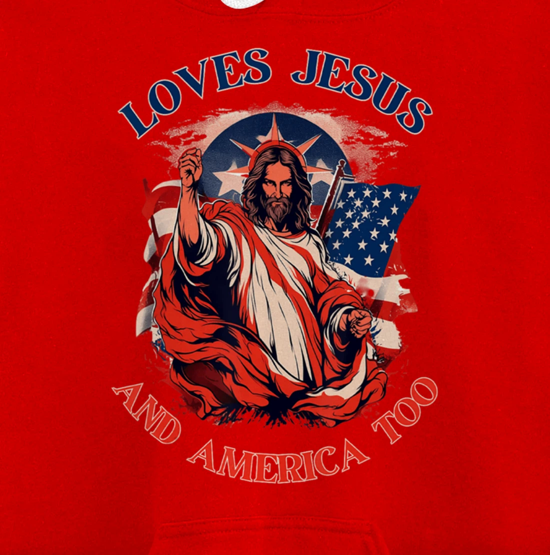 Loves Jesus America Flag Christian Vintage Faith Cross God Pullover Hoodie