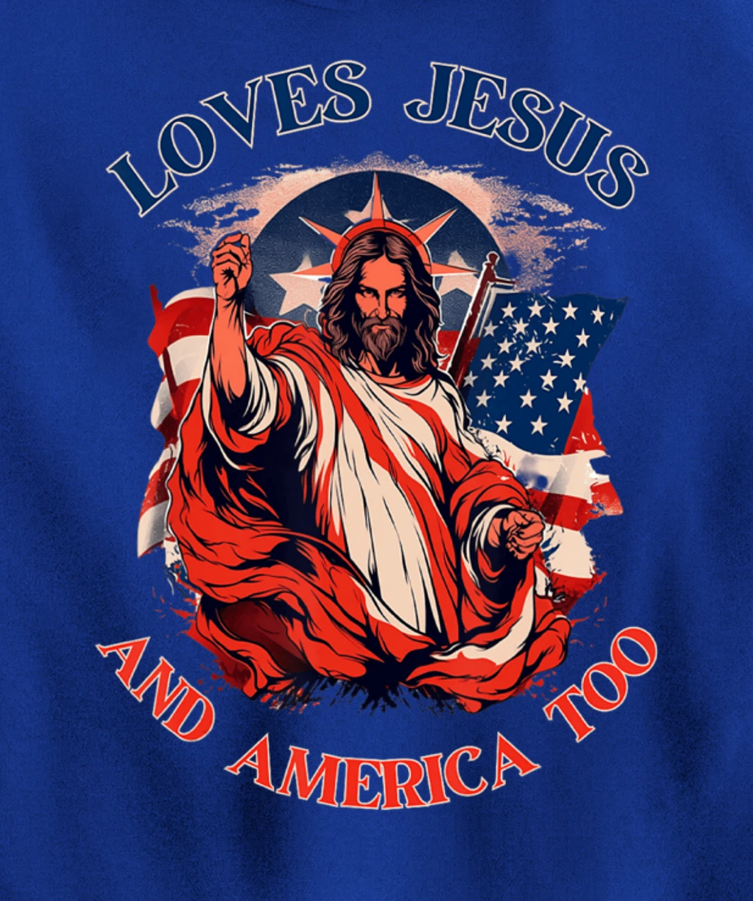 Loves Jesus America Flag Christian Vintage Faith Cross God Pullover Hoodie