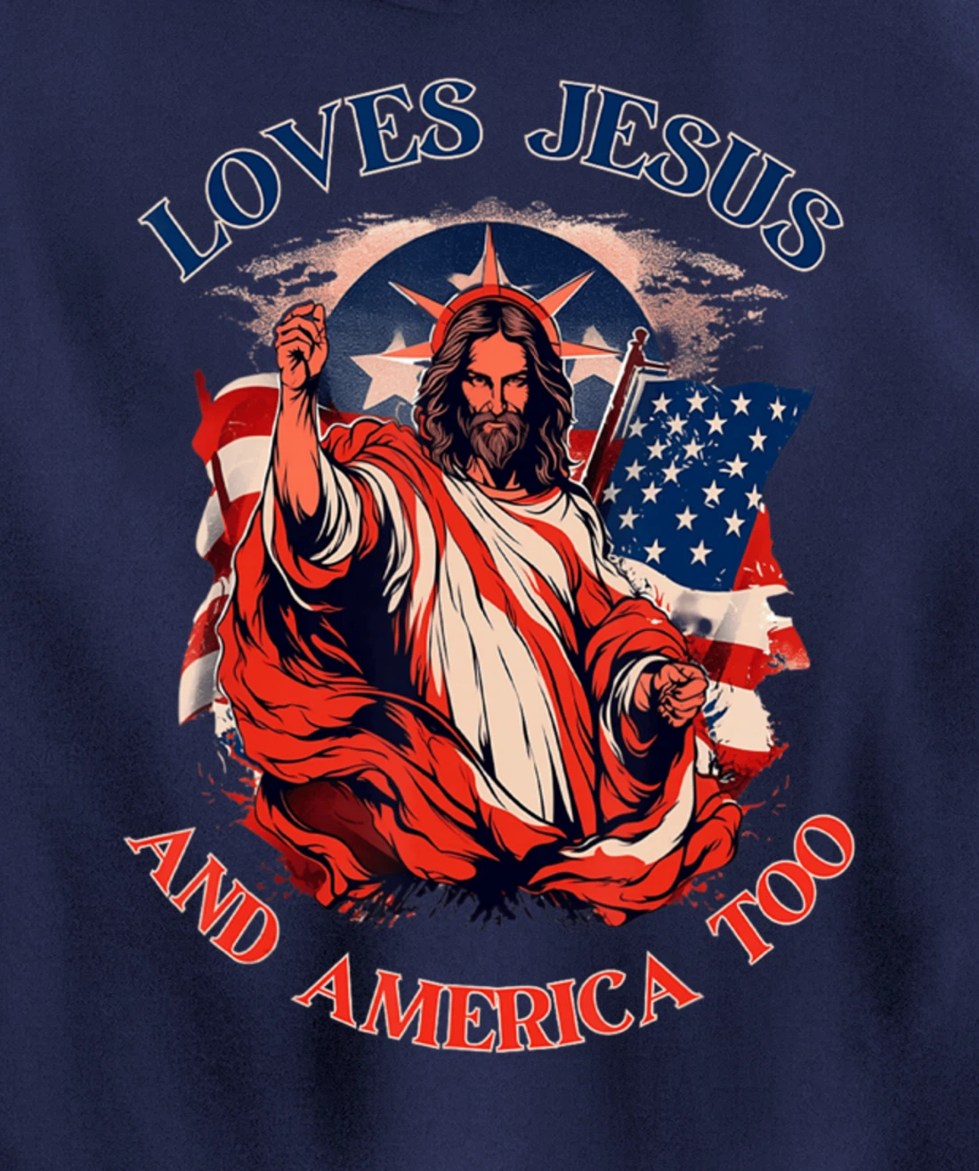 Loves Jesus America Flag Christian Vintage Faith Cross God Pullover Hoodie