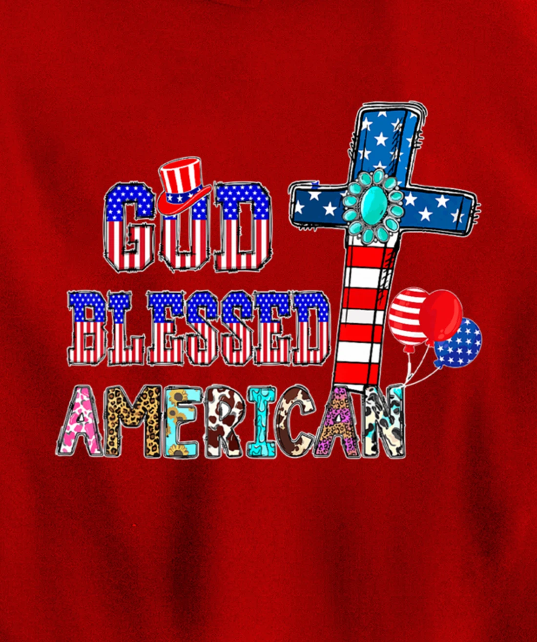 God Blessed American Cool Patriotic 4th Of July Cross Flag Pullover Hoodie
