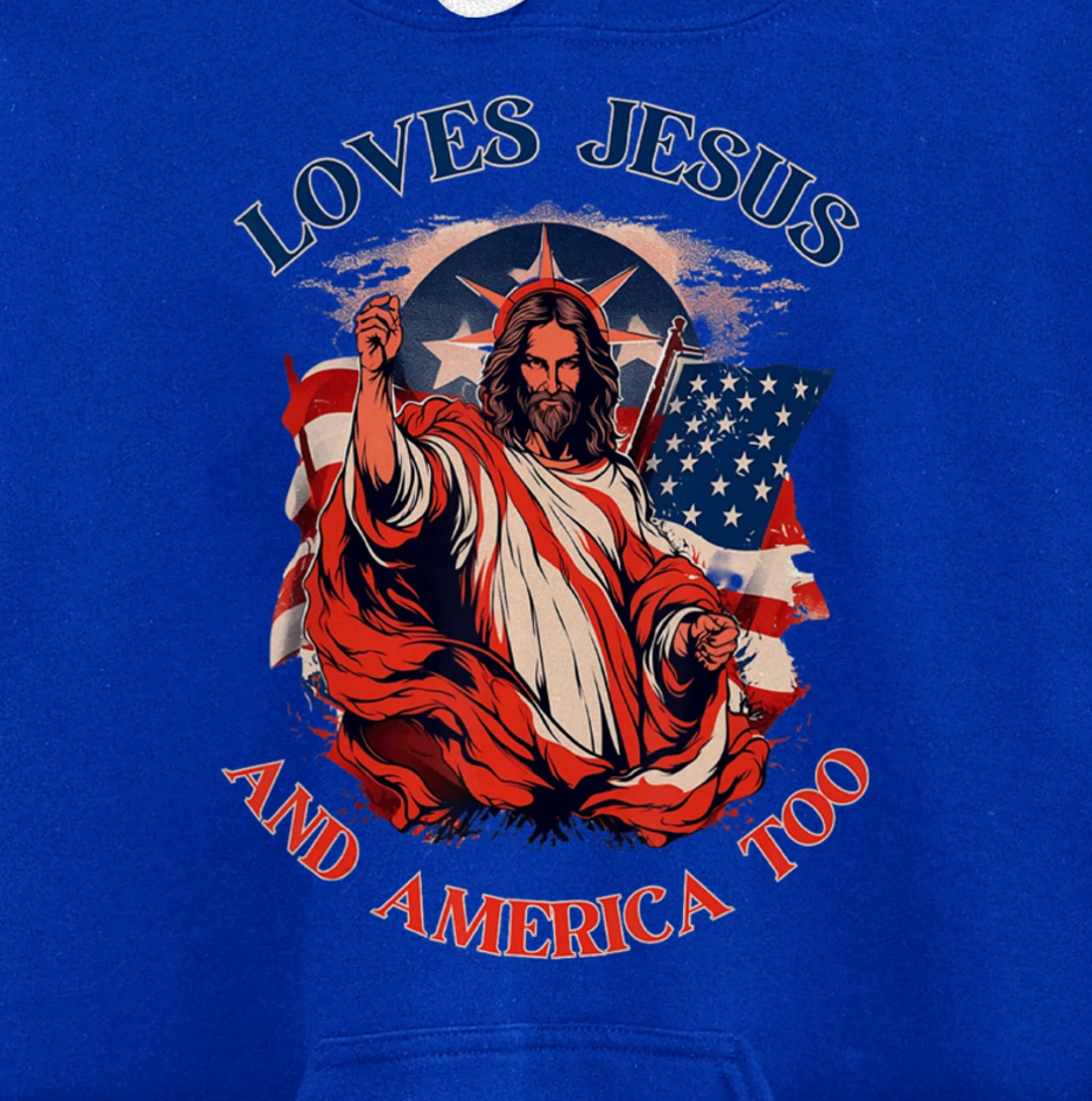 Loves Jesus America Flag Christian Vintage Faith Cross God Pullover Hoodie