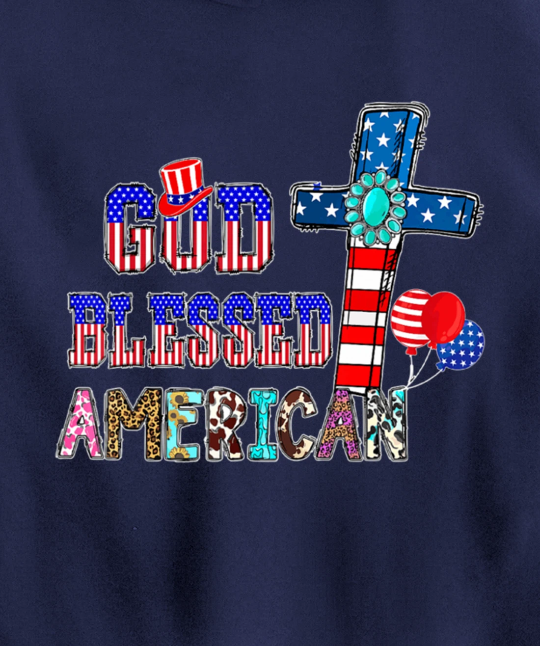 God Blessed American Cool Patriotic 4th Of July Cross Flag Pullover Hoodie