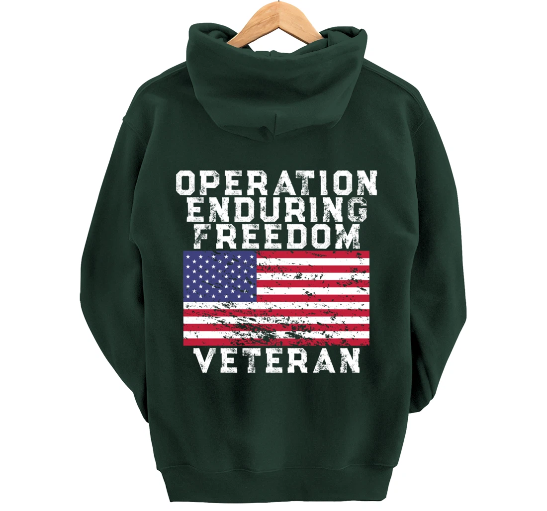 Operation Enduring Freedom Veteran - Vintage US Flag Pullover Hoodie