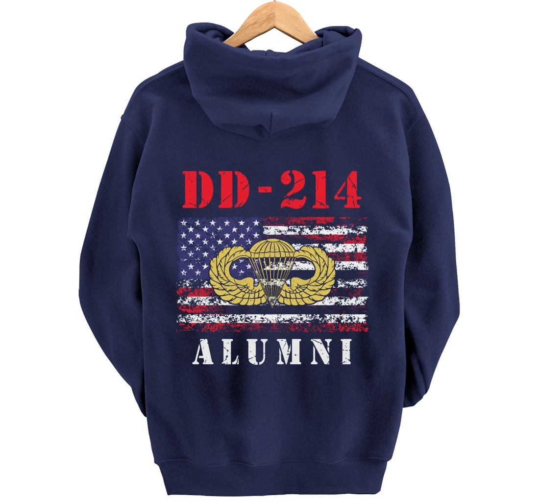DD-214 Airborne Alumni Paratrooper Army Veteran US Flag Gift Pullover Hoodie