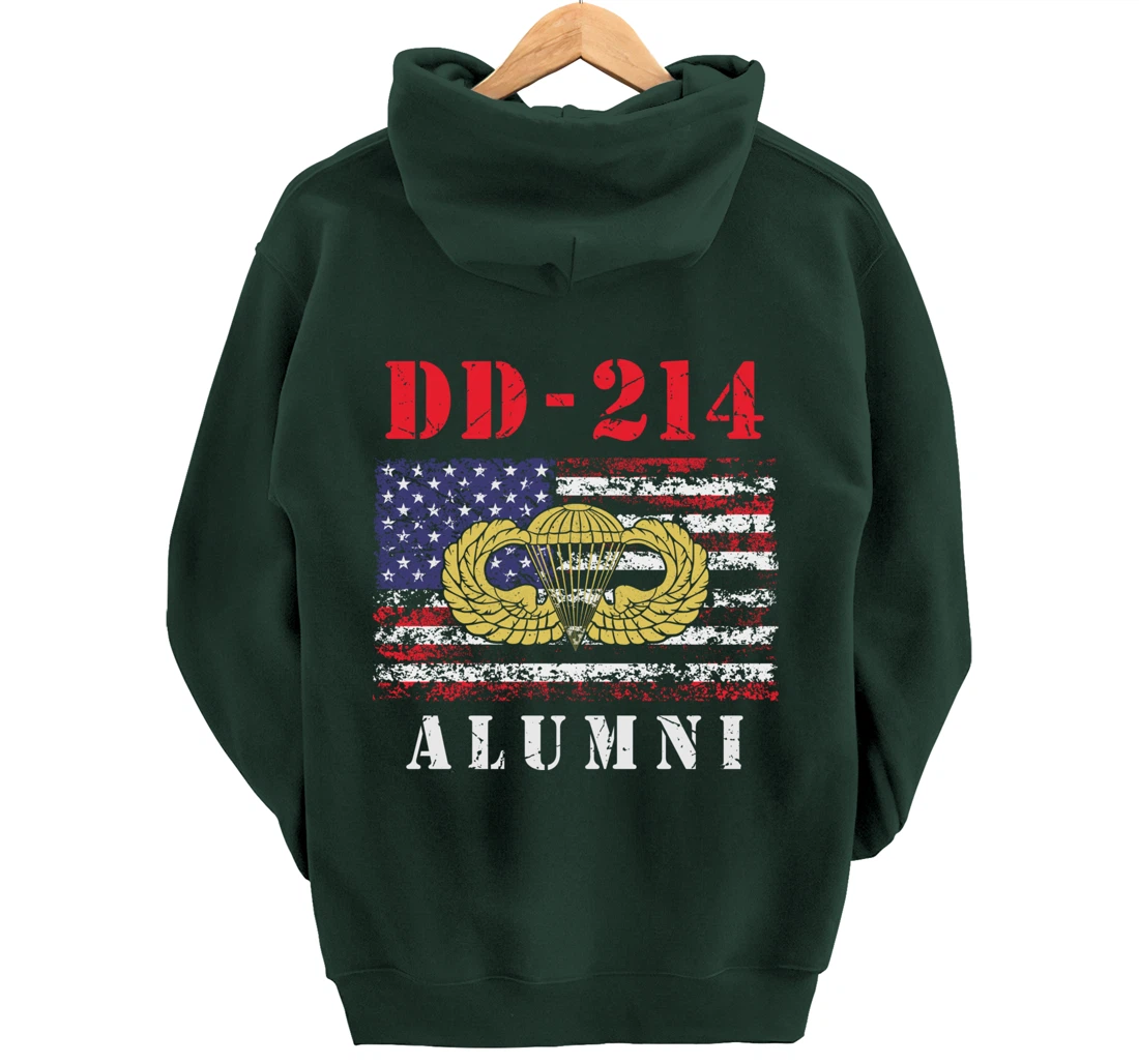 DD-214 Airborne Alumni Paratrooper Army Veteran US Flag Gift Pullover Hoodie
