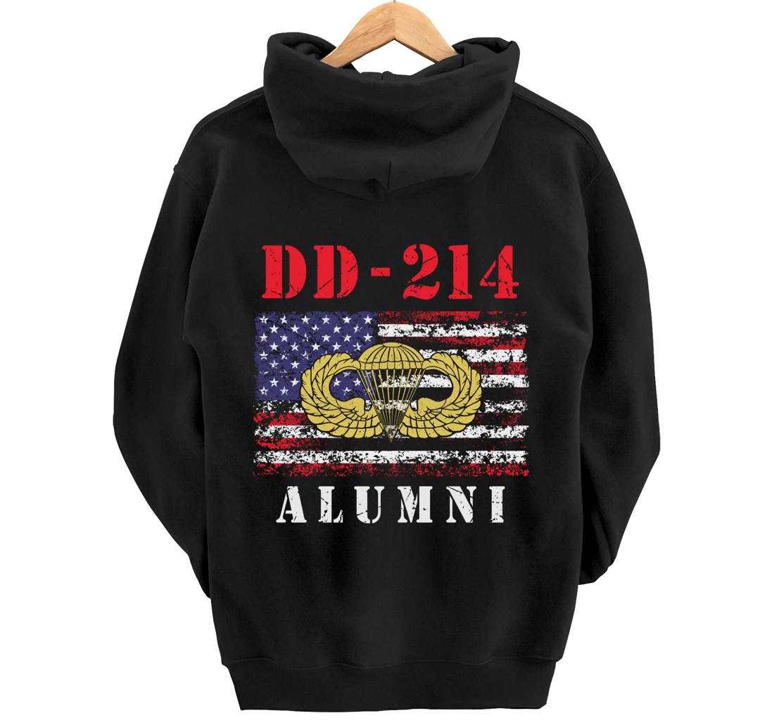 DD-214 Airborne Alumni Paratrooper Army Veteran US Flag Gift Pullover Hoodie
