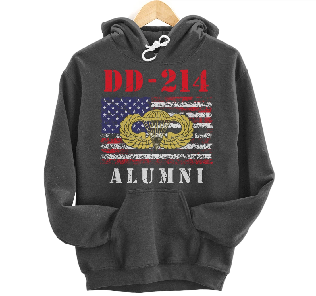 DD-214 Airborne Alumni Paratrooper Army Veteran US Flag Gift Pullover Hoodie