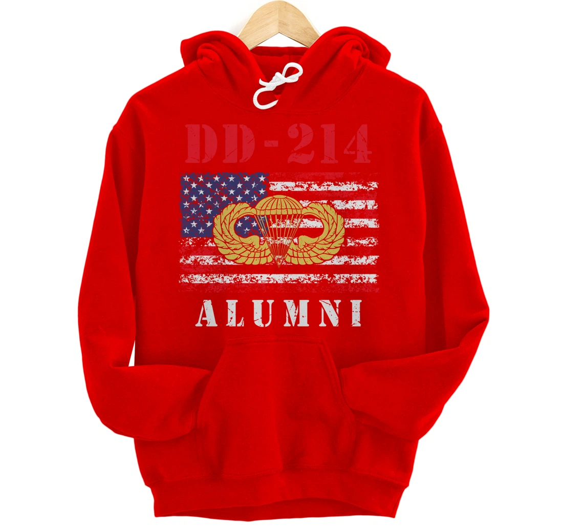DD-214 Airborne Alumni Paratrooper Army Veteran US Flag Gift Pullover Hoodie