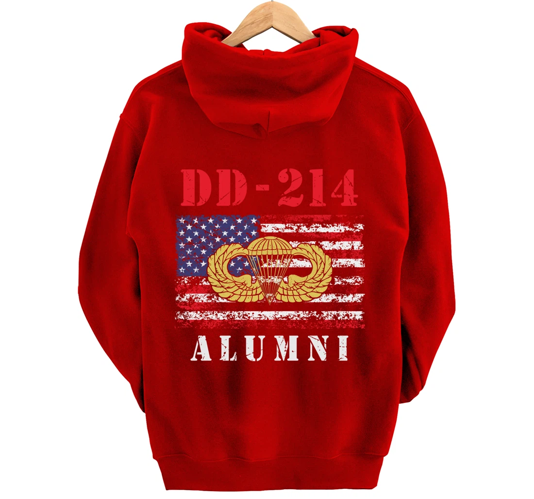 DD-214 Airborne Alumni Paratrooper Army Veteran US Flag Gift Pullover Hoodie