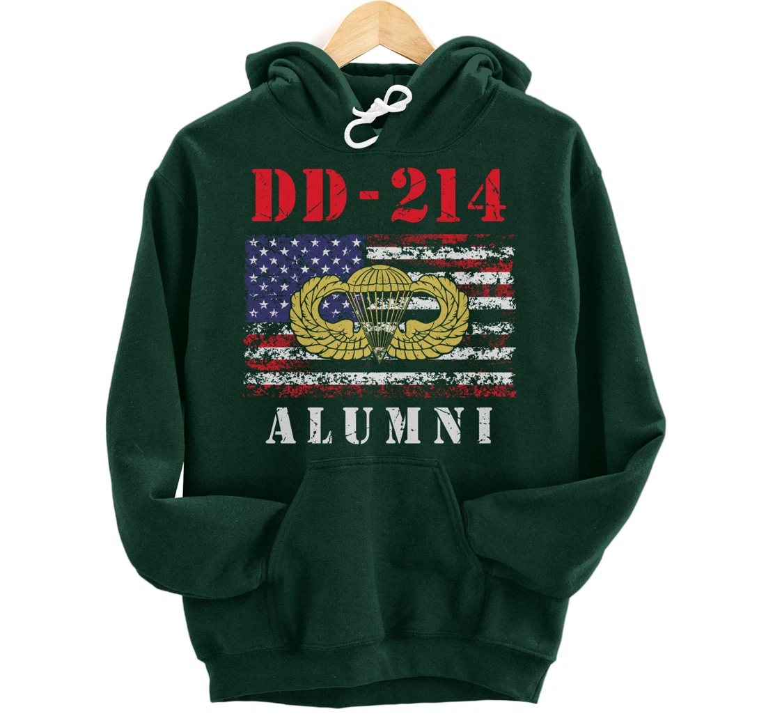 DD-214 Airborne Alumni Paratrooper Army Veteran US Flag Gift Pullover Hoodie