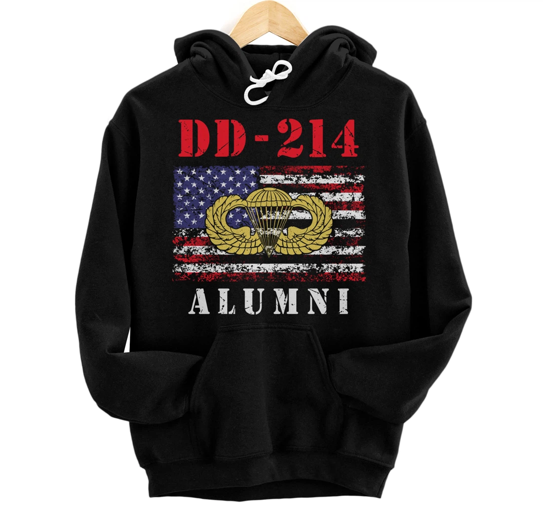 DD-214 Airborne Alumni Paratrooper Army Veteran US Flag Gift Pullover Hoodie