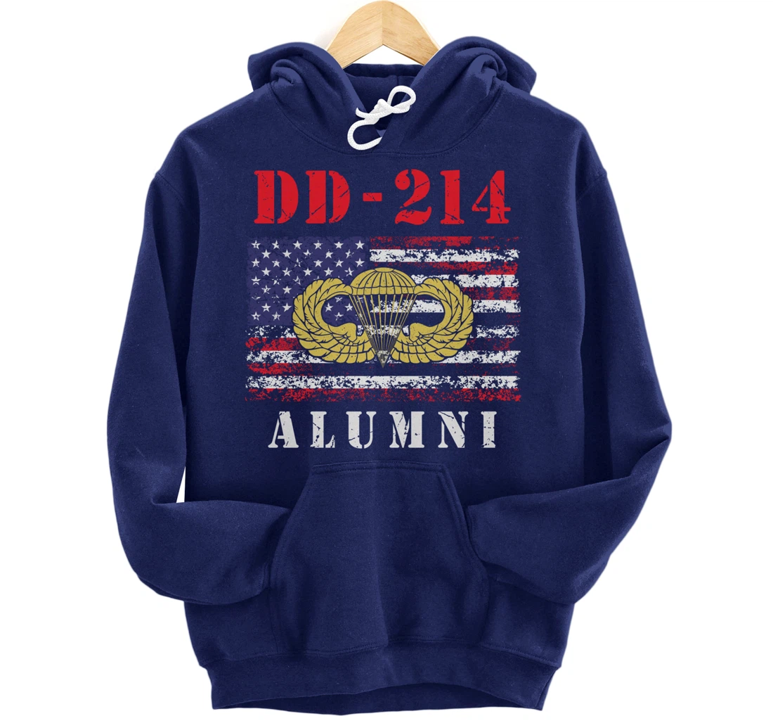 DD-214 Airborne Alumni Paratrooper Army Veteran US Flag Gift Pullover Hoodie