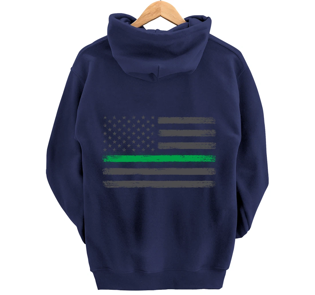 Thin Green Line Flag Proud Veterans Gift Support Military Pullover Hoodie