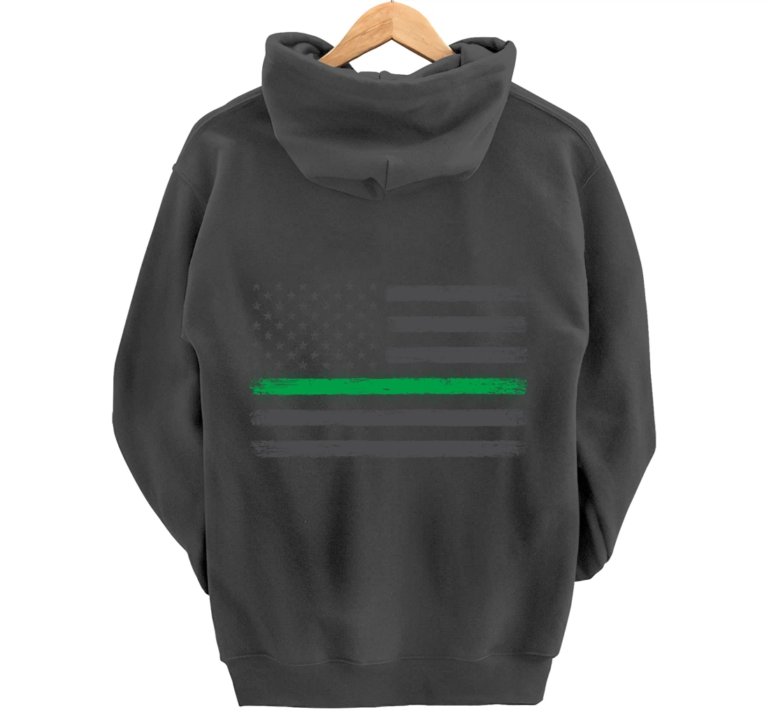 Thin Green Line Flag Proud Veterans Gift Support Military Pullover Hoodie