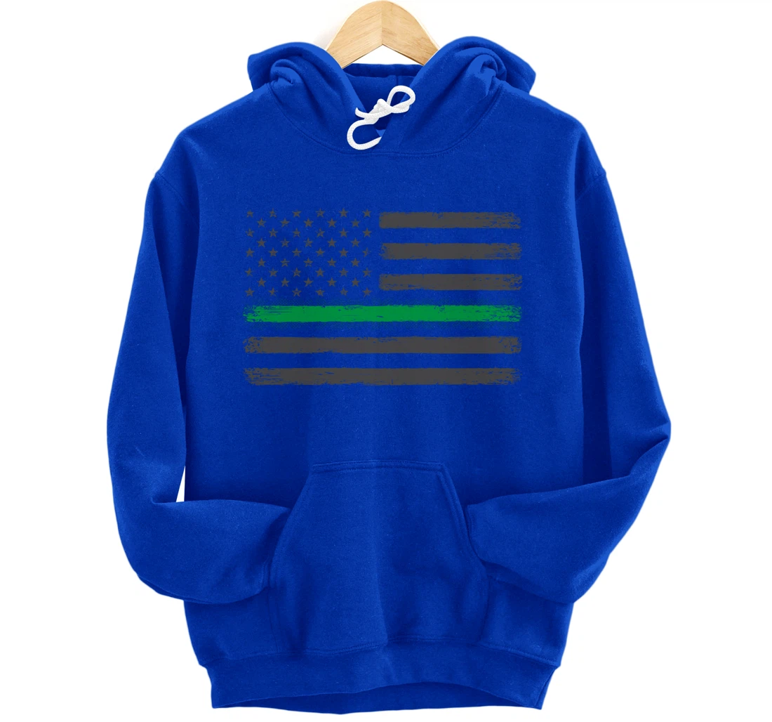 Thin Green Line Flag Proud Veterans Gift Support Military Pullover Hoodie