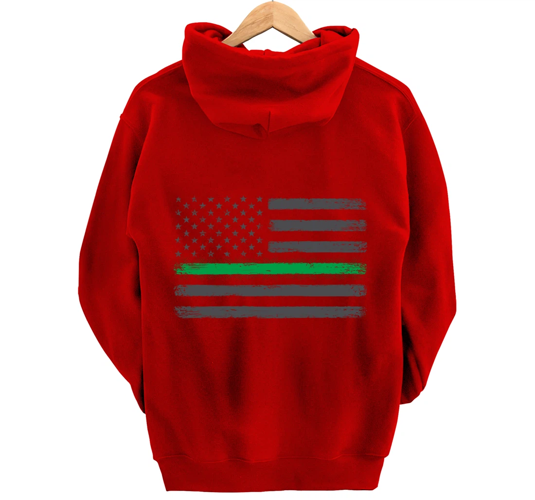 Thin Green Line Flag Proud Veterans Gift Support Military Pullover Hoodie