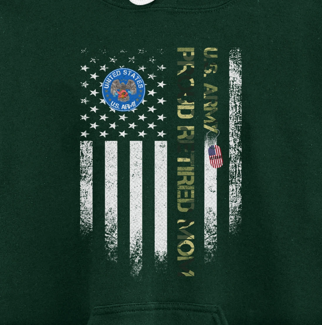 Vintage USA American Flag US Army Veteran Proud Retired Mom Pullover Hoodie